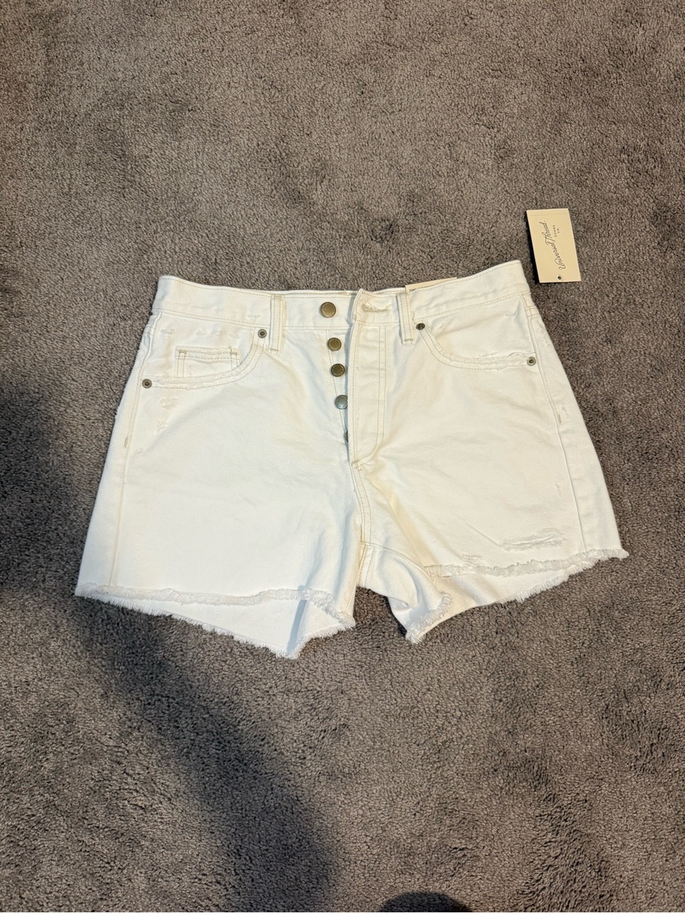 High-Rise White Denim Shorts with Button Fly